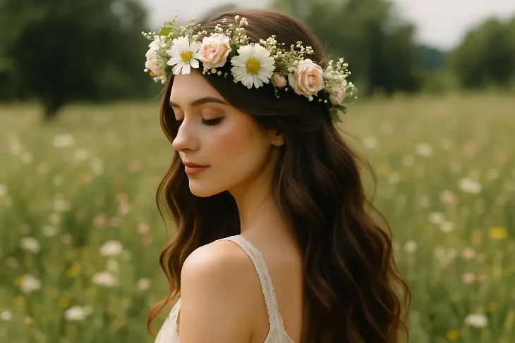 Ide Styling Rambut Panjang dengan Flower Crown yang Feminin dan Estetik